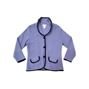 Pendleton 100% Merino Wool Cardigan Sweater Womens M Lavender Black Trim Button
